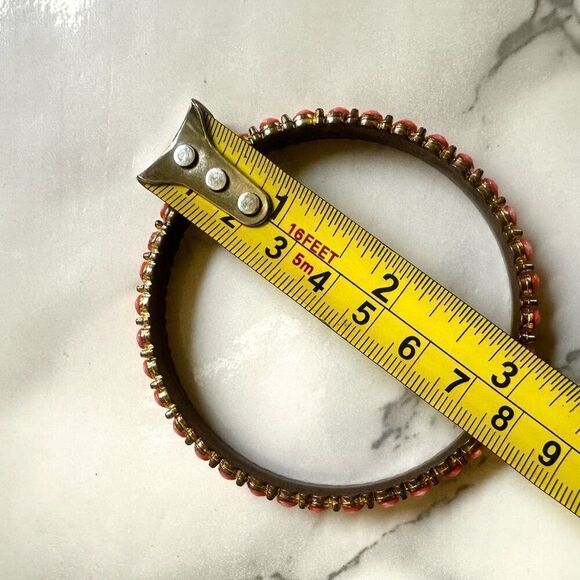 Peach beaded gold tone bangle bracelet - Picture 6 of 8